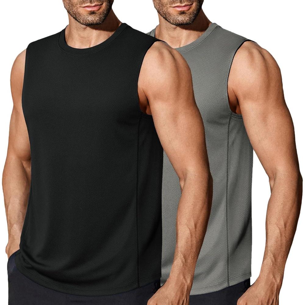 imageCOOFANDY Mens Workout Gym Tank Tops Dry Fit Pack Sleeveless Muscle Shirts Breathable Running TankBlackLight Gray