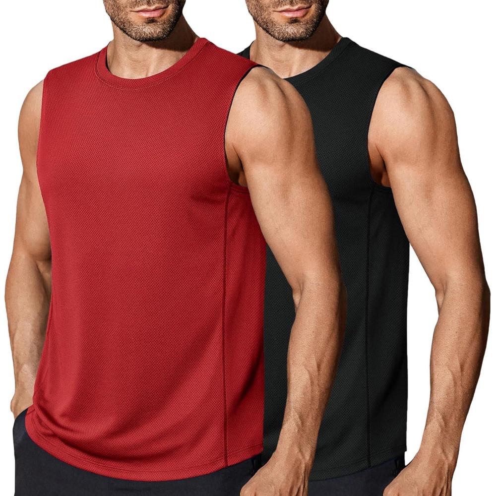 imageCOOFANDY Mens Workout Gym Tank Tops Dry Fit Pack Sleeveless Muscle Shirts Breathable Running TankBlackRed