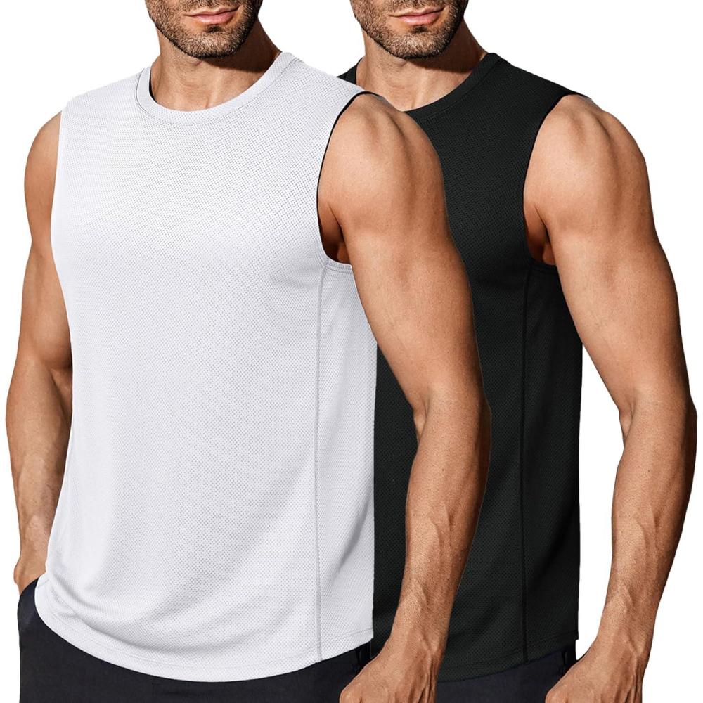 imageCOOFANDY Mens Workout Gym Tank Tops Dry Fit Pack Sleeveless Muscle Shirts Breathable Running TankBlackWhite