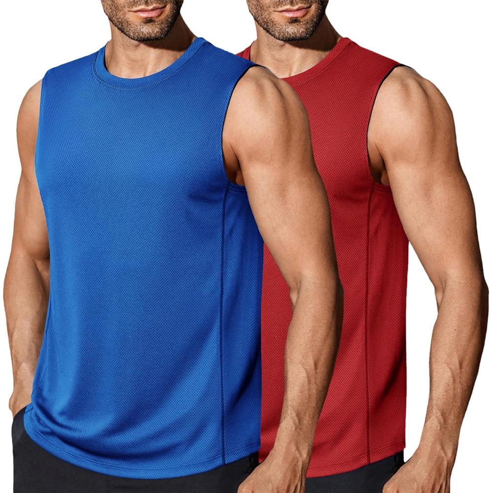 imageCOOFANDY Mens Workout Gym Tank Tops Dry Fit Pack Sleeveless Muscle Shirts Breathable Running TankBlueRed