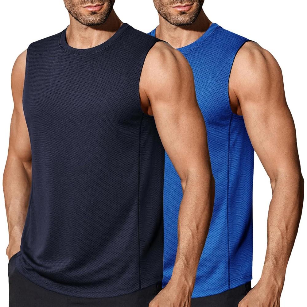 imageCOOFANDY Mens Workout Gym Tank Tops Dry Fit Pack Sleeveless Muscle Shirts Breathable Running TankNavy BlueBlue