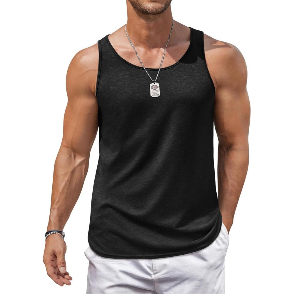 imageCOOFANDY Mens Workout Tank Tops 2 Pack Gym Muscle Sleeveless Shirt Casual Stringer Athletic Tee Shirts SummerBlack