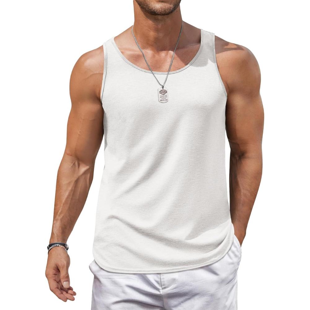 imageCOOFANDY Mens Workout Tank Tops 2 Pack Gym Muscle Sleeveless Shirt Casual Stringer Athletic Tee Shirts SummerWhite