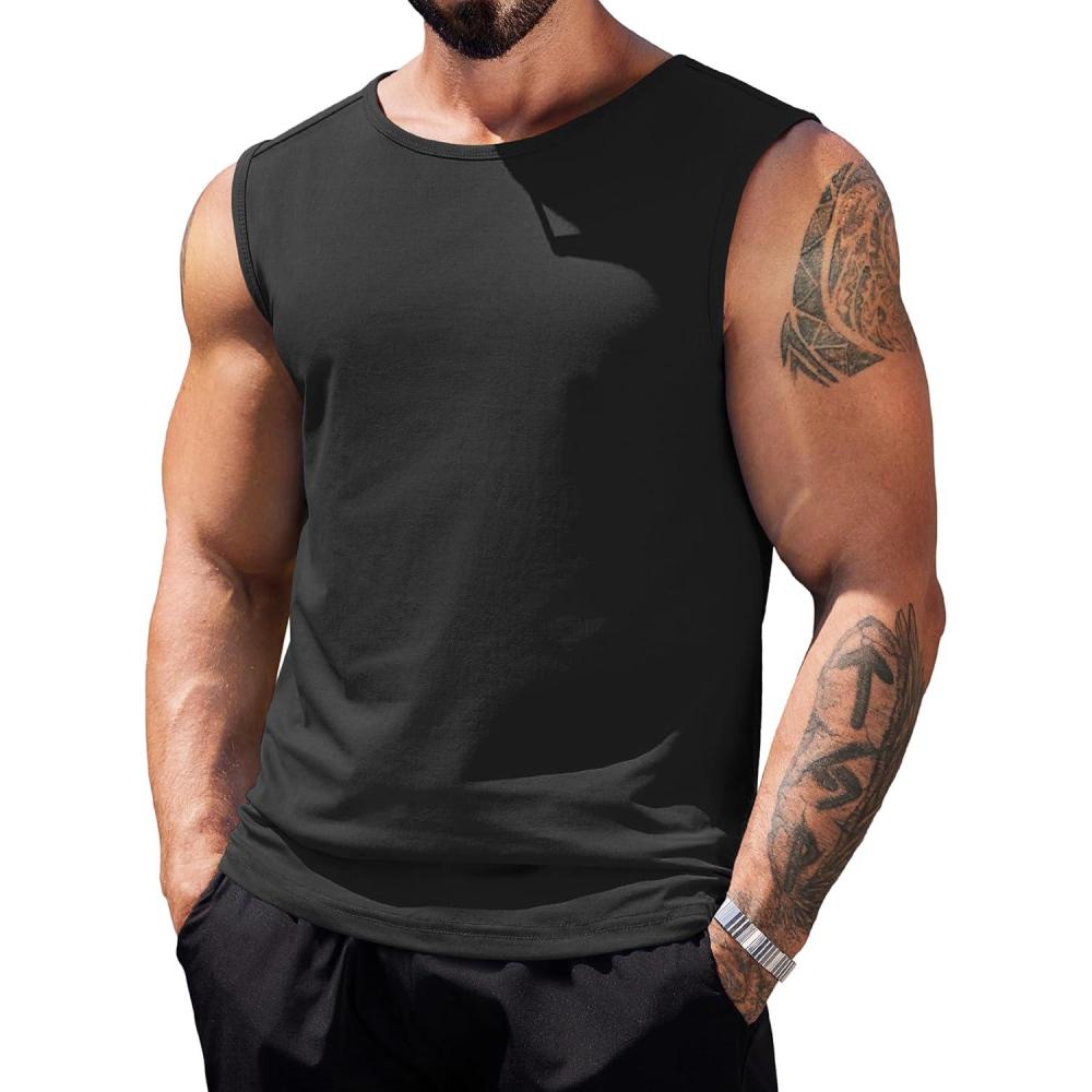imageCOOFANDY Mens Workout Tank Tops Pack Dry Fit Sleeveless Muscle Gym Shirts Stretch Bodybuilding TeeBlack