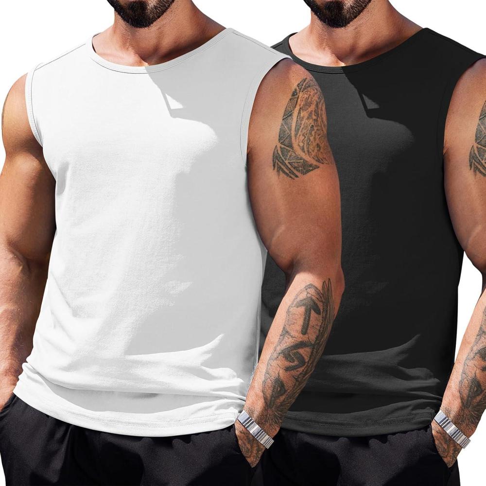 imageCOOFANDY Mens Workout Tank Tops Pack Dry Fit Sleeveless Muscle Gym Shirts Stretch Bodybuilding TeeBlackwhite