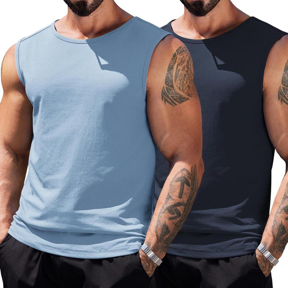 imageCOOFANDY Mens Workout Tank Tops Pack Dry Fit Sleeveless Muscle Gym Shirts Stretch Bodybuilding TeeNavylight Blue