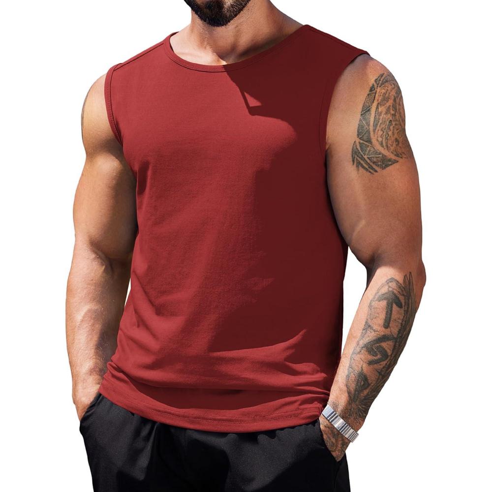 imageCOOFANDY Mens Workout Tank Tops Pack Dry Fit Sleeveless Muscle Gym Shirts Stretch Bodybuilding TeeWine Red