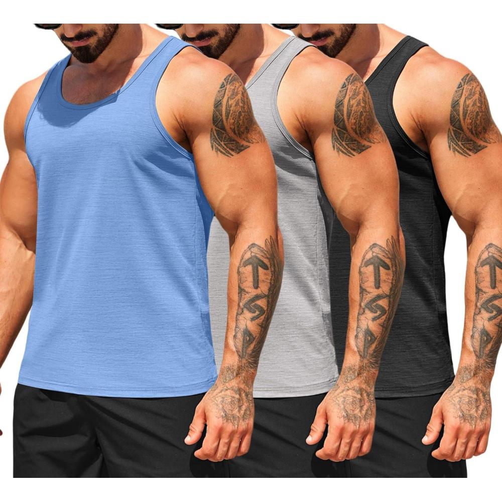 imageCOOFANDY Mens Workout Tank Tops Pack Dry Fit Sleeveless Running Shirts Gym Muscle Bodybuilding T ShirtsBlackGreyBlue