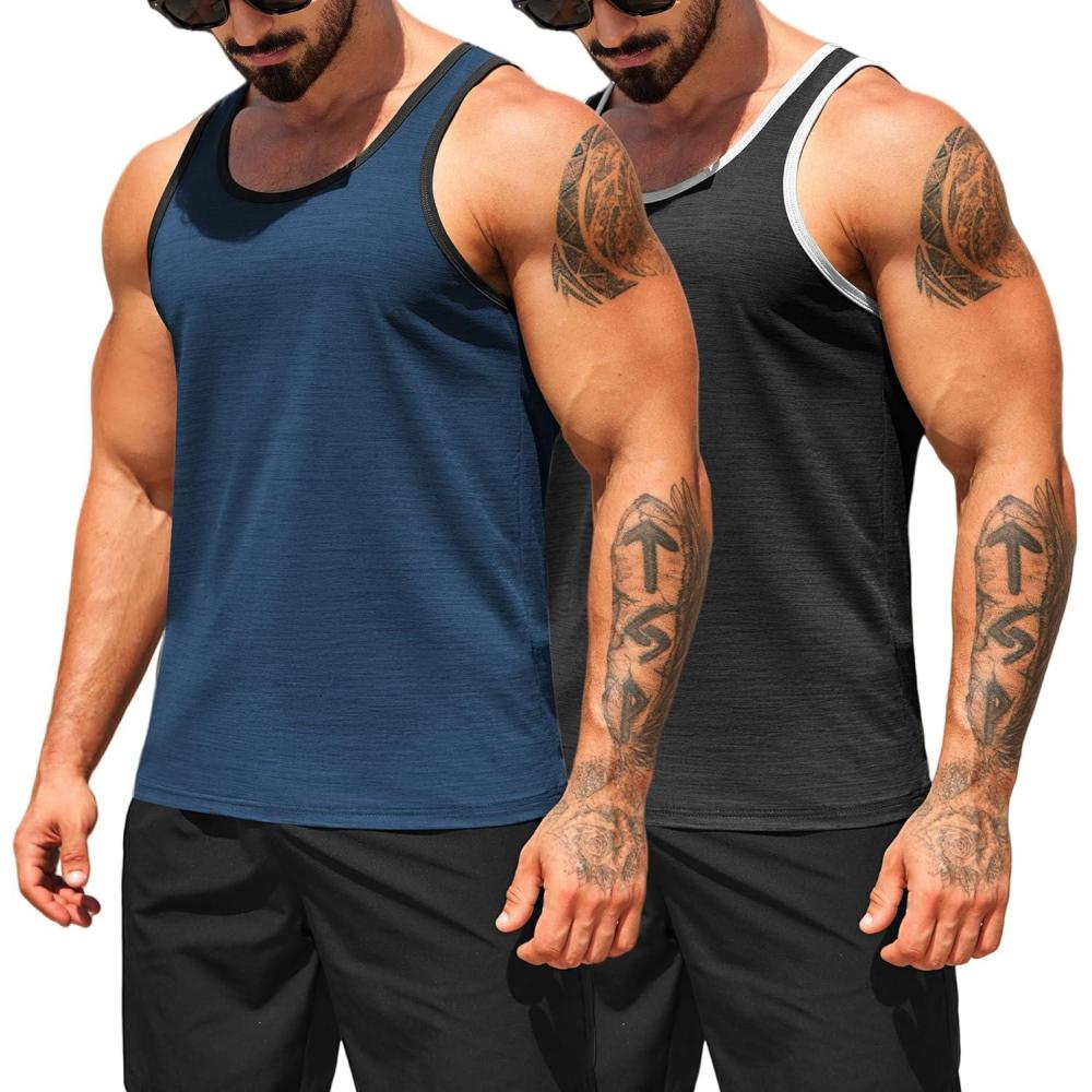 imageCOOFANDY Mens Workout Tank Tops Pack Dry Fit Sleeveless Running Shirts Gym Muscle Bodybuilding T ShirtsBlackNavy Blue