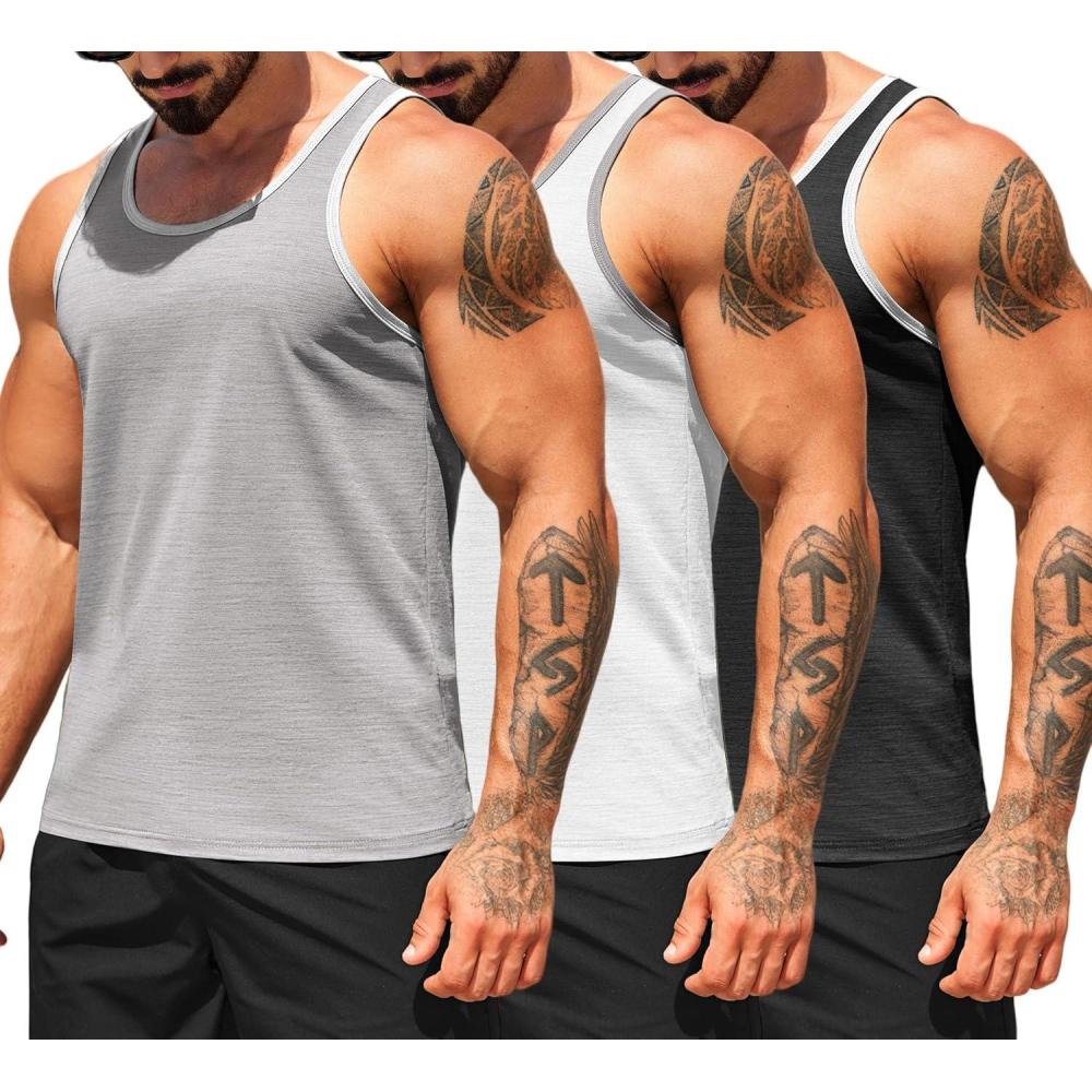 imageCOOFANDY Mens Workout Tank Tops Pack Dry Fit Sleeveless Running Shirts Gym Muscle Bodybuilding T ShirtsWhiteGreyBlack