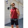 imageCOOFANDY Mens Workout Hooded Tank Tops Sleeveless Muscle Cut Off Shirts Athletic Gym Hoodies for Training FitnessWine Red
