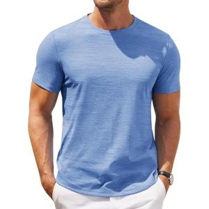 imageCOOFANDY Mens Crew Neck T Shirt Short Sleeve Casual Summer Basic Tee Muscle Slim Fit Workout TShirtLight Blue