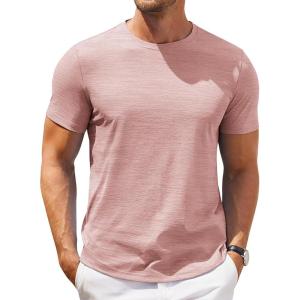 imageCOOFANDY Mens Crew Neck T Shirt Short Sleeve Casual Summer Basic Tee Muscle Slim Fit Workout TShirtLight Pink