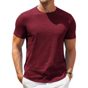 imageCOOFANDY Mens Crew Neck T Shirt Short Sleeve Casual Summer Basic Tee Muscle Slim Fit Workout TShirtWine Red