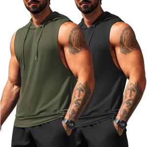 imageCOOFANDY Mens Workout Hooded Tank Tops Sleeveless Muscle Cut Off Shirts Athletic Gym Hoodies for Training FitnessArmy GreenBlack