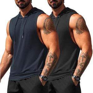 imageCOOFANDY Mens Workout Hooded Tank Tops Sleeveless Muscle Cut Off Shirts Athletic Gym Hoodies for Training FitnessDeep BlueBlack