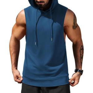 imageCOOFANDY Mens Workout Hooded Tank Tops Sleeveless Muscle Cut Off Shirts Athletic Gym Hoodies for Training FitnessNavy Blue