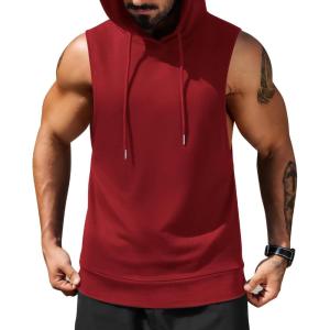 imageCOOFANDY Mens Workout Hooded Tank Tops Sleeveless Muscle Cut Off Shirts Athletic Gym Hoodies for Training FitnessWine Red