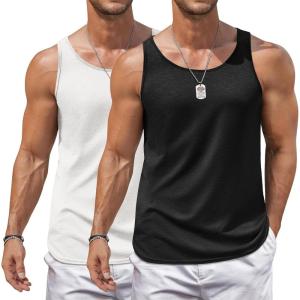 imageCOOFANDY Mens Workout Tank Tops 2 Pack Gym Muscle Sleeveless Shirt Casual Stringer Athletic Tee Shirts SummerBlackwhite