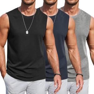 imageCOOFANDY Mens Workout Tank Tops Cotton 3 Pack Soft Muscle Shirt Sleeveless Classic T Shirts Gym Athletic TankBlackNavyMedium Grey