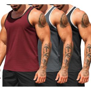 imageCOOFANDY Mens Workout Tank Tops Pack Dry Fit Sleeveless Running Shirts Gym Muscle Bodybuilding T ShirtsBlackDark GreyWine Red