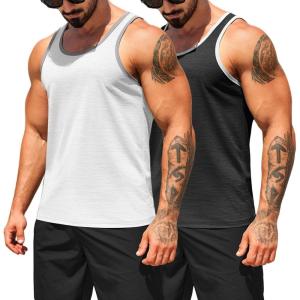 imageCOOFANDY Mens Workout Tank Tops Pack Dry Fit Sleeveless Running Shirts Gym Muscle Bodybuilding T ShirtsBlackWhite