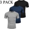 imageCOOFANDY Mens 3 Pack Workout T Shirts Short Sleeve Gym Bodybuilding Muscle Shirt Base Layer Fitness Tee Tops02blackNavy BlueGrey