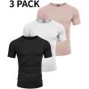 imageCOOFANDY Mens 3 Pack Workout T Shirts Short Sleeve Gym Bodybuilding Muscle Shirt Base Layer Fitness Tee TopsBlack01dark GreyPink