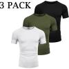 imageCOOFANDY Mens 3 Pack Workout T Shirts Short Sleeve Gym Bodybuilding Muscle Shirt Base Layer Fitness Tee TopsWhiteOlive GreenBlack