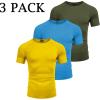 imageCOOFANDY Mens 3 Pack Workout T Shirts Short Sleeve Gym Bodybuilding Muscle Shirt Base Layer Fitness Tee TopsYellowLight BlueOlive Green