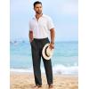 imageCOOFANDY Mens Casual Elastic Waist Pants Drawstring Summer Beach Pant Lightweight Stretch Linen TrouserBlack