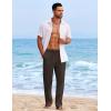 imageCOOFANDY Mens Casual Elastic Waist Pants Drawstring Summer Beach Pant Lightweight Stretch Linen TrouserBrown