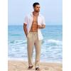 imageCOOFANDY Mens Casual Elastic Waist Pants Drawstring Summer Beach Pant Lightweight Stretch Linen TrouserDark Khaki