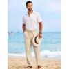 imageCOOFANDY Mens Casual Elastic Waist Pants Drawstring Summer Beach Pant Lightweight Stretch Linen TrouserDark Khaki