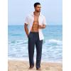 imageCOOFANDY Mens Casual Elastic Waist Pants Drawstring Summer Beach Pant Lightweight Stretch Linen TrouserNavy Blue