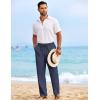 imageCOOFANDY Mens Casual Elastic Waist Pants Drawstring Summer Beach Pant Lightweight Stretch Linen TrouserNavy Blue