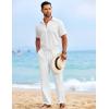 imageCOOFANDY Mens Casual Elastic Waist Pants Drawstring Summer Beach Pant Lightweight Stretch Linen TrouserWhite
