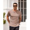 imageCOOFANDY Mens Muscle TShirts VNeck Slim Fit Workout Shirt Short Sleeve Longline Gym Athletic Tee ShirtsKhaki