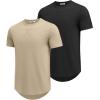 imageCOOFANDY Mens T Shirts Casual Short Sleeve Cotton Tee Shirts Hipster Hip Hop Longline TShirt Basic Summer TopsTwo Pack Black  Light Khaki
