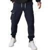 imageCOOFANDY Mens Cargo Joggers Drawstring Jogger Cargo Pants Fashion Tapered Pants with Multi PocketsNavy Blue