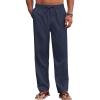 imageCOOFANDY Mens Casual Elastic Waist Pants Drawstring Summer Beach Pant Lightweight Stretch Linen TrouserNavy Blue