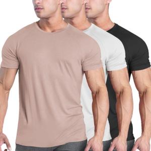 imageCOOFANDY Mens 3 Pack Workout T Shirts Short Sleeve Gym Bodybuilding Muscle Shirt Base Layer Fitness Tee TopsBlack01dark GreyPink