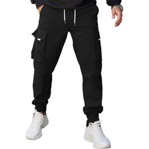 imageCOOFANDY Mens Cargo Joggers Drawstring Jogger Cargo Pants Fashion Tapered Pants with Multi PocketsBlack