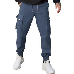 imageCOOFANDY Mens Cargo Joggers Drawstring Jogger Cargo Pants Fashion Tapered Pants with Multi PocketsDark Blue