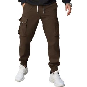 imageCOOFANDY Mens Cargo Joggers Drawstring Jogger Cargo Pants Fashion Tapered Pants with Multi PocketsDark Brown