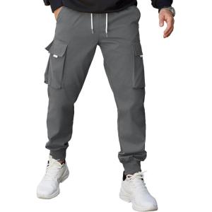 imageCOOFANDY Mens Cargo Joggers Drawstring Jogger Cargo Pants Fashion Tapered Pants with Multi PocketsDark Gray