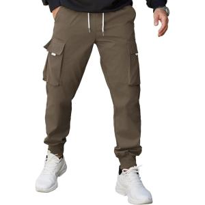 imageCOOFANDY Mens Cargo Joggers Drawstring Jogger Cargo Pants Fashion Tapered Pants with Multi PocketsLight Brown
