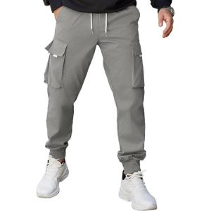 imageCOOFANDY Mens Cargo Joggers Drawstring Jogger Cargo Pants Fashion Tapered Pants with Multi PocketsLight Gray