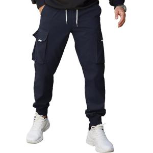 imageCOOFANDY Mens Cargo Joggers Drawstring Jogger Cargo Pants Fashion Tapered Pants with Multi PocketsNavy Blue