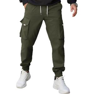 imageCOOFANDY Mens Cargo Joggers Drawstring Jogger Cargo Pants Fashion Tapered Pants with Multi PocketsOlive Green